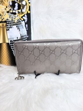 Gucci GG Imprime Metallic Bronze Coated Canvas Zip-Around Continental Wallet